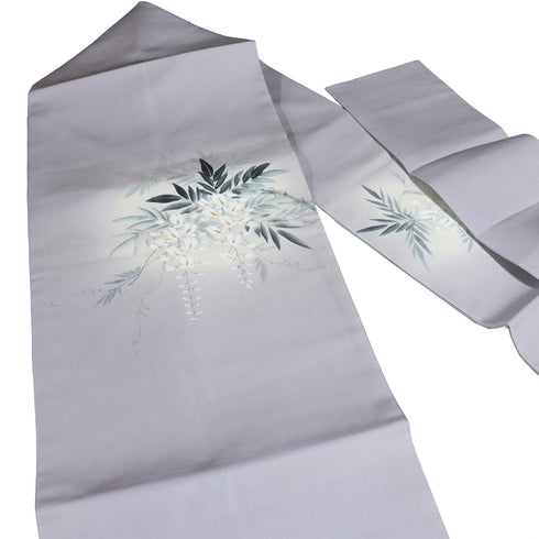 名古屋帯 リサイクル 帯丈357cm ポイント柄 藤の花 塩瀬 パープル Sサイズ 正絹 Aランク お洒落