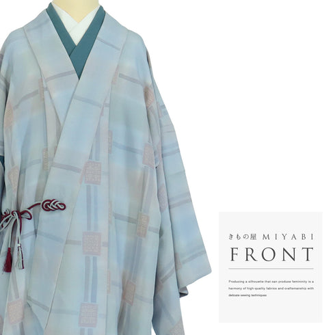 道中着 リサイクル 身丈110.5cm 裄69.6cm 袷 ロング 着物衿 グレー LLサイズ カジュアル 正絹 Sランク