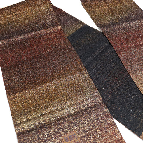 名古屋帯 リサイクル 帯丈357cm 全通 金ラメ 華翔苑 ブラウン Sサイズ 正絹 Sランク お洒落