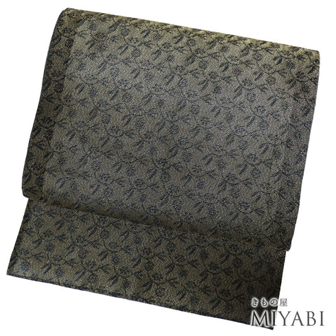 袋帯 リサイクル 帯丈442cm リバーシブル ポイント柄 全通 大島紬美術館 ブラック Mサイズ 正絹 Sランク お洒落