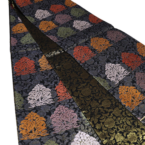 袋帯 リサイクル 帯丈432cm 全通 花唐草柄 西陣織 ブラック Sサイズ 正絹 新品・未使用品 フォーマル お洒落