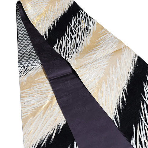 袋帯 リサイクル 帯丈432cm 六通 抽象柄 ブラック Sサイズ 正絹 Sランク お洒落