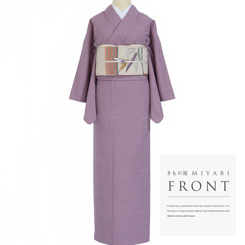 結城紬 リサイクル 身丈154.5cm 裄64.4cm 袷 パープル Sサイズ お洒落 証紙 一つ紋 正絹 広衿 Sランク