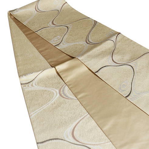 袋帯 リサイクル 帯丈434cm 六通 流水柄 ベージュ Sサイズ 正絹 Sランク お洒落