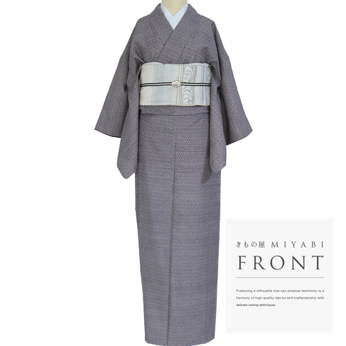 紬 リサイクル 身丈158.3cm 裄64.6cm 袷 染め パープル Mサイズ お洒落 正絹 広衿 Sランク