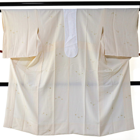 長襦袢 リサイクル 長襦袢 身丈129cm 裄66.8cm 袷 松葉柄 刺繍衿付き 地紋 アイボリー Lサイズ フォーマル 正絹 Sランク