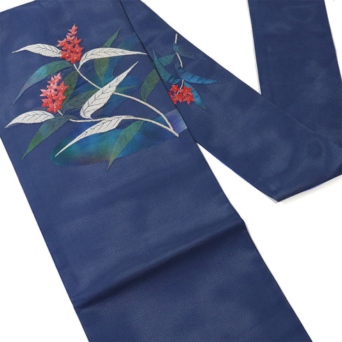 名古屋帯 リサイクル 帯丈355cm ポイント柄 夏用 花柄 絽 ブルー Sサイズ 不明 Sランク カジュアル