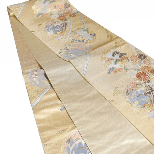 袋帯 リサイクル 帯丈432cm 六通 花丸柄 ゴールド Sサイズ 正絹 新品・未使用品 フォーマル セミフォーマル