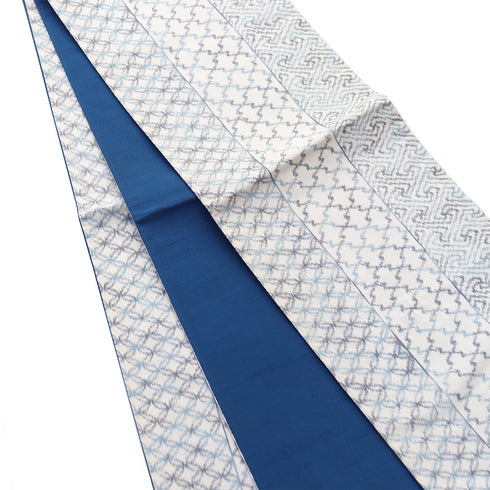 袋帯 リサイクル 帯丈416cm 全通 絣柄 七宝 さや型 松西菱 ブルー SSサイズ 不明 新品・未使用品 お洒落