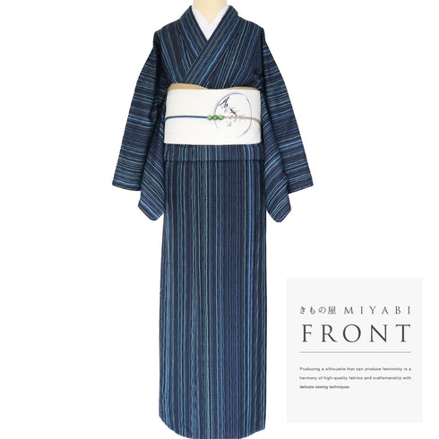 紬 リサイクル 身丈157cm 裄66.4cm 袷 よろけ間道 ネイビー Mサイズ カジュアル お洒落 証紙 しつけ糸 正絹 広衿 Sランク