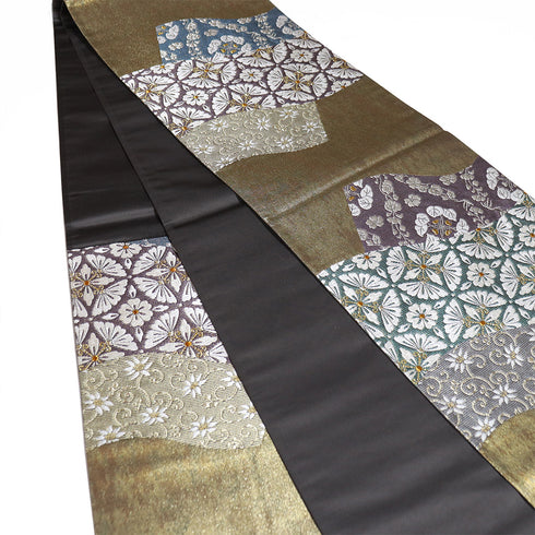 袋帯 リサイクル 帯丈432cm 六通 デザイン花柄 彩麗 ゴールド Sサイズ 正絹 Sランク フォーマル セミフォーマル