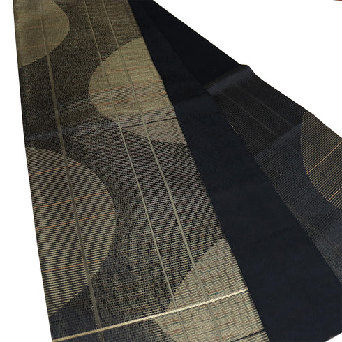 袋帯 リサイクル 帯丈438cm 六通 縦線に半円模様 ブラック Mサイズ 正絹 Sランク お洒落