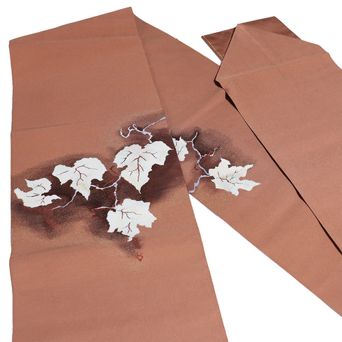 名古屋帯 リサイクル 帯丈360cm ポイント柄 蔦柄 ブラウン Mサイズ 正絹 Sランク カジュアル お洒落