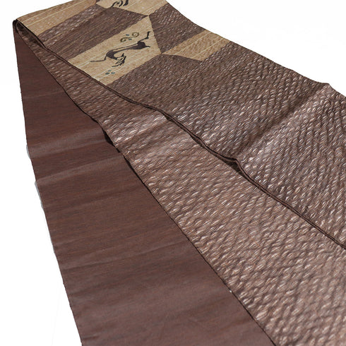 袋帯 リサイクル 帯丈444cm ポイント柄 鹿柄 手織り じゅらく ブラウン Mサイズ 正絹 Sランク お洒落