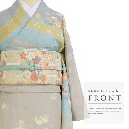 訪問着 リサイクル 身丈162.4cm 裄66.4cm 袷 七宝や菊柄など 金駒刺繍 パールトーン加工 多色 Lサイズ セミフォーマル 一つ紋 正絹 広衿 Sランク