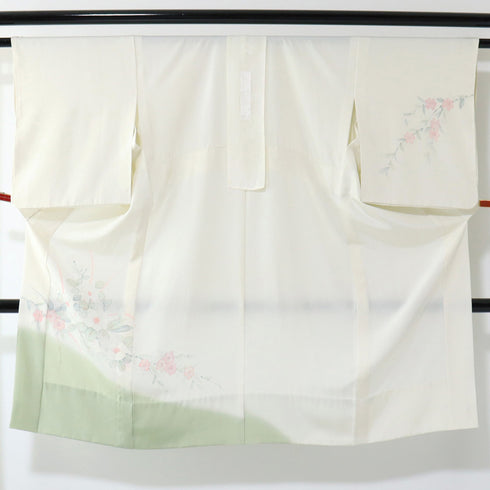 長襦袢 リサイクル 長襦袢 身丈120cm 裄62.8cm 袷 花柄 裾ぼかし グリーン Sサイズ 正絹 袖無双 Sランク