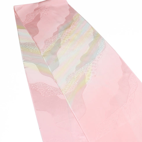 帯揚げ リサイクル お洒落 綸子 正絹 ピンク 桜柄 ぼかし 未使用品 AG-1193