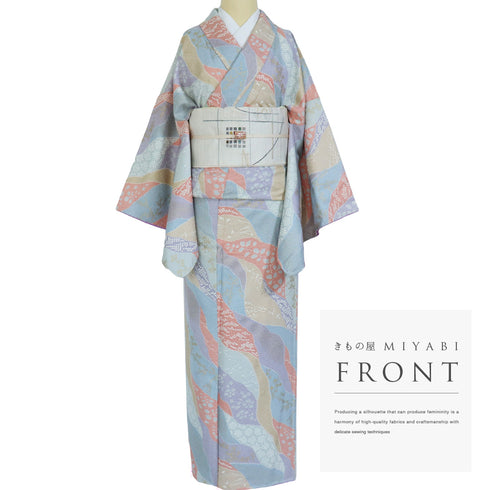 小紋 リサイクル 身丈156cm 裄69cm 袷 道長取り柄 八掛部分化繊 多色 Mサイズ お洒落 しつけ糸 正絹 広衿 Bランク