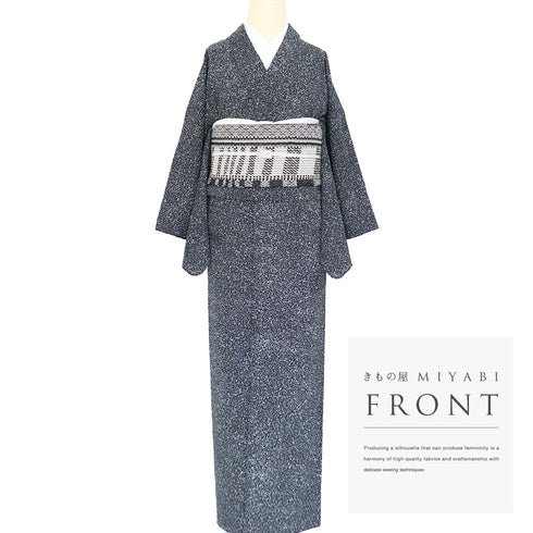 小紋 リサイクル 身丈157.3cm 裄65.2cm 袷 たたき柄 地紋 ブラック Mサイズ お洒落 正絹 広衿 Sランク