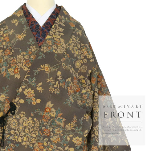 道中着 リサイクル 身丈82.5cm 裄64.8cm 袷 草花柄 多色 Mサイズ お洒落 ポリエステル 洗える着物 Sランク