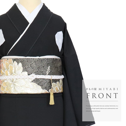 黒留袖 リサイクル 身丈161.3cm 裄66.8cm 袷 唐草柄 刺繍 箔 ブラック Lサイズ 五つ紋 しつけ糸 正絹 広衿 Sランク