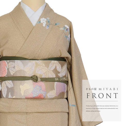 付下げ リサイクル 身丈155cm 裄62.4cm 袷 花枝模様 ブラウン Sサイズ セミフォーマル お洒落 正絹 広衿 Sランク