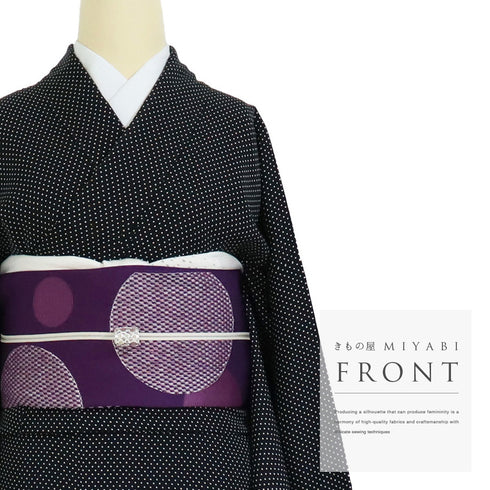 付下げ リサイクル 身丈164.7cm 裄68.4cm 袷 付け下げ小紋 水玉模様 ゆったりサイズ ブラック Lサイズ お洒落 カジュアル 正絹 広衿 Sランク