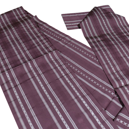 名古屋帯 リサイクル 帯丈360cm 全通 献上柄 本場筑前 パープル Mサイズ 正絹 Sランク カジュアル