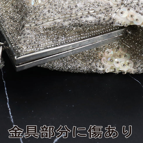 バッグ リサイクル お洒落 シルバー ビーズ Aランク 幾何学模様 横幅19cm 高さ19cm マチ6cm