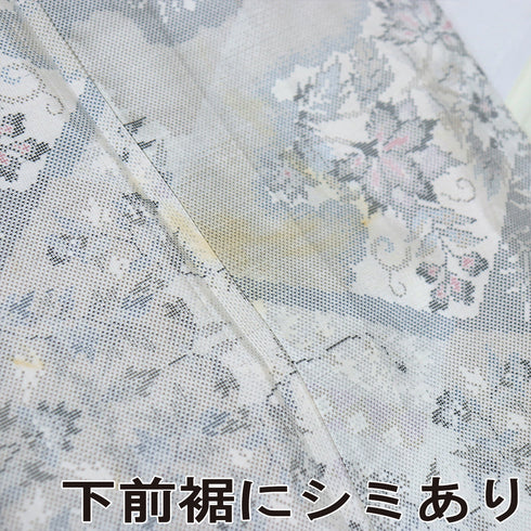 紬 リサイクル 身丈152.3cm 裄62.8cm 袷 デザイン菱模様 草花柄 グレー Sサイズ お洒落 カジュアル 正絹 広衿 Aランク