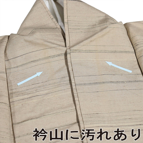 紬 リサイクル 身丈153.5cm 裄62.6cm 袷 ボーダー柄 仕立て直し品 ベージュ Sサイズ カジュアル お洒落 正絹 広衿 Aランク