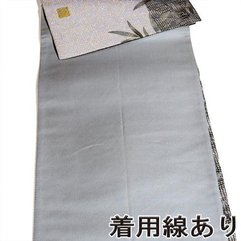 袋帯 リサイクル 帯丈448cm 全通 草柄 グレー Mサイズ 正絹 Sランク お洒落