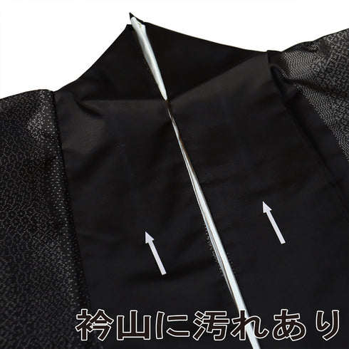 紬 リサイクル 身丈163.8cm 裄68.8cm 袷 デザイン縦枠 ブラック Lサイズ お洒落 カジュアル 正絹 広衿 Sランク