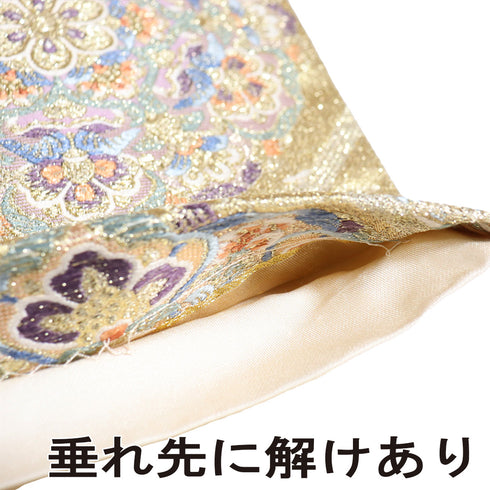 袋帯 リサイクル 帯丈444cm 六通 華文柄 ゴールド Mサイズ 正絹 Sランク フォーマル セミフォーマル