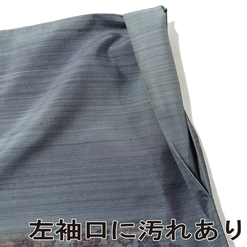 訪問着 リサイクル 身丈167.8cm 裄64.8cm 袷 紬 若干ゆったりサイズ 鳳凰柄 花柄 ブルー LLサイズ お洒落 正絹 広衿 Aランク