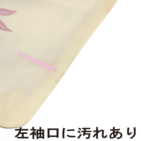 小紋 リサイクル 身丈165.8cm 裄67.5cm 袷 手毬に菊模様 ベージュ LLサイズ お洒落 カジュアル ポリエステル 広衿 Aランク