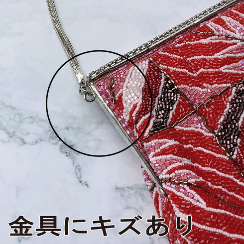 ビーズバック アンティーク 赤地 お洒落 カジュアル 横幅19cm 高さ13cm マチ5cm Bランク 和装小物 ZO-57