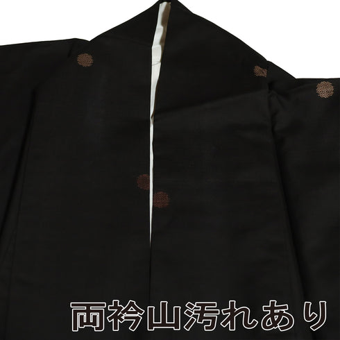 紬 リサイクル 身丈157cm 裄62.8cm 袷 ねじり梅柄 パールトーン加工 ブラック Mサイズ お洒落 カジュアル 正絹 広衿 Aランク