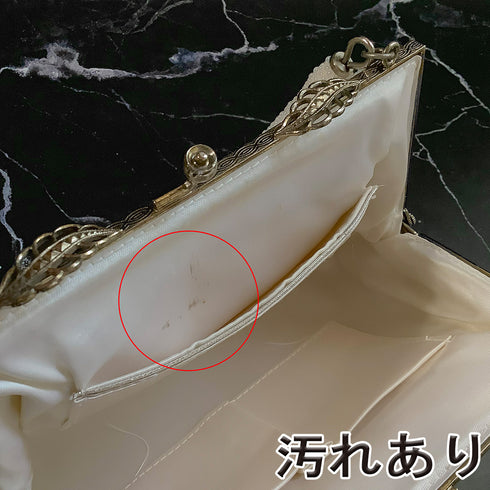 ビーズバック オフホワイト 花柄 お洒落 カジュアル 横幅19cm 高さ13cm マチ5cm Aランク 和装小物 ZO-84