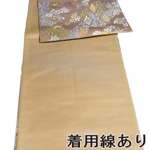 袋帯 リサイクル 帯丈444cm 六通 唐文に花柄の刺繍 正倉唐文 ブラウン Mサイズ 正絹 Sランク フォーマル セミフォーマル