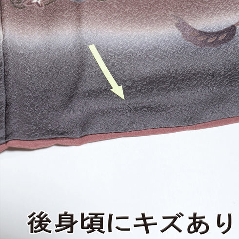 訪問着 リサイクル 身丈155.8cm 裄64.6cm 袷 更紗柄 グレー Mサイズ お洒落 正絹 広衿 Aランク