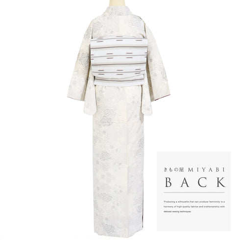 紬 リサイクル 身丈152cm 裄62.8cm 袷 御所車に花柄 ベージュ Sサイズ カジュアル お洒落 しつけ糸 正絹 広衿 Aランク