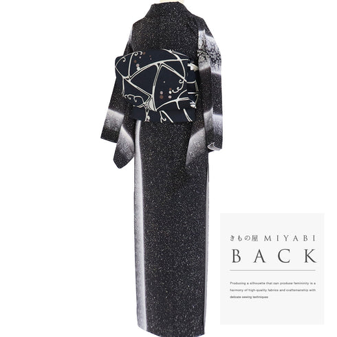 小紋 リサイクル 身丈154.5cm 裄65.2cm 袷 付下げ小紋 のり散らしに帆船柄 鳥模様 ブラック Sサイズ お洒落 しつけ糸 正絹 広衿 未使用品