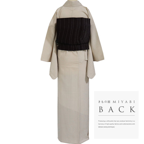 付下げ リサイクル 身丈169cm 裄66.8cm 単衣 縞柄 塩沢紬 ベージュ サイズ お洒落 しつけ糸 正絹 広衿 Sランク