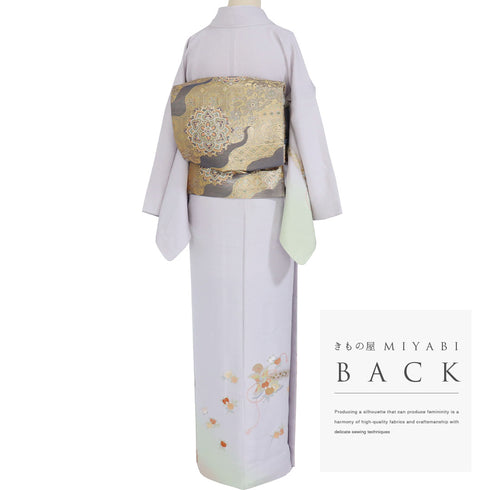 訪問着 リサイクル 身丈170.5cm 裄67.6cm 袷 組紐に橘柄 パープル LLサイズ セミフォーマル お洒落 正絹 広衿 Sランク