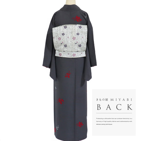 小紋 リサイクル 身丈161cm 裄65.6cm 袷 花柄 パールトーン加工 グレー Lサイズ カジュアル お洒落 しつけ糸 正絹 バチ衿 Sランク