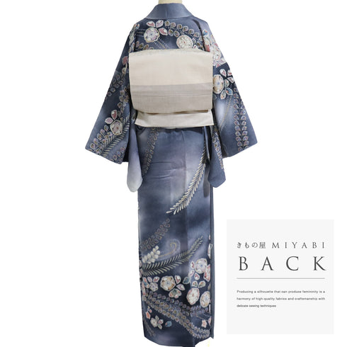 リサイクル 身丈159.5cm 裄66cm 袷 辻ヶ花 ぼかし ブルー Mサイズ お洒落 落款 正絹 広衿 Sランク