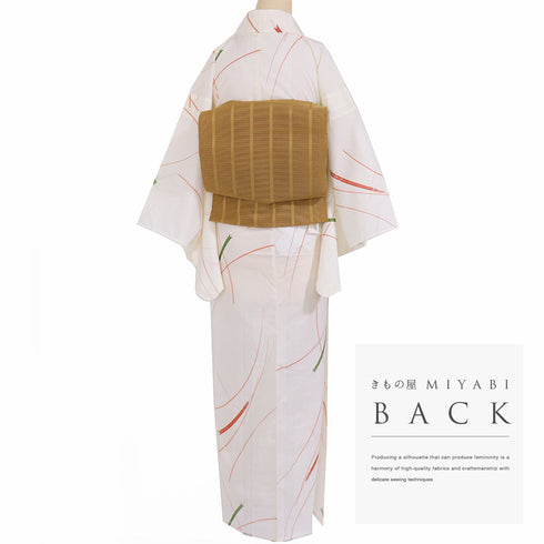 小紋 リサイクル 夏着物 身丈159.5cm 裄63.4cm 絽 稲穂柄 アイボリー Mサイズ カジュアル 不明 広衿 Sランク