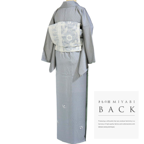 小紋 リサイクル 身丈154.5cm 裄65cm 袷 デザイン七宝柄 衿先布付き グレー Sサイズ お洒落 正絹 バチ衿 Aランク