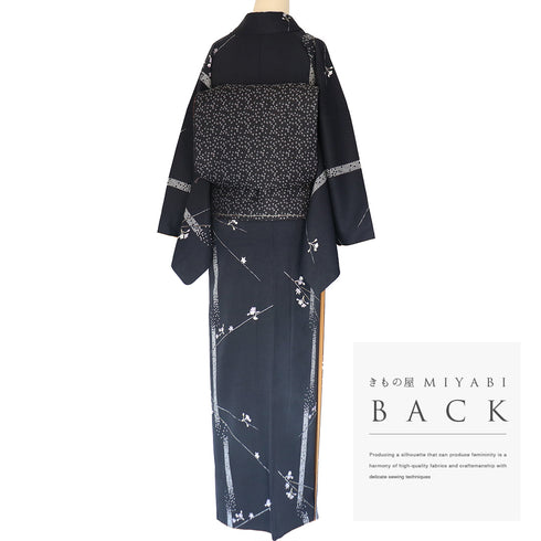 小紋 リサイクル 身丈161cm 裄67.2cm 袷 花柄 ブラック Lサイズ お洒落 カジュアル 正絹 広衿 Aランク